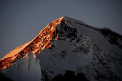 
Cho Oyu (8201m) close up of the summit area at sunset from Gokyo Ri.
